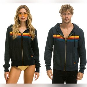 NWOT Aviator Nation 5 Stripe Hoodie Charcoal Size Large UNISEX